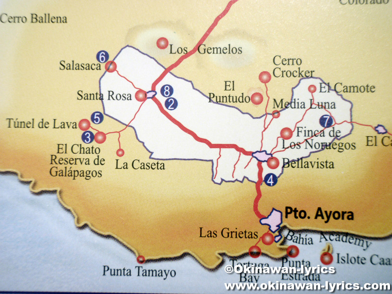 サンタクルス島の地図(Map of Santa Cruz island of Galapagos)