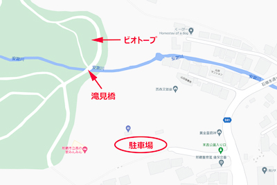 末吉公園の地図(駐車場、滝見橋)